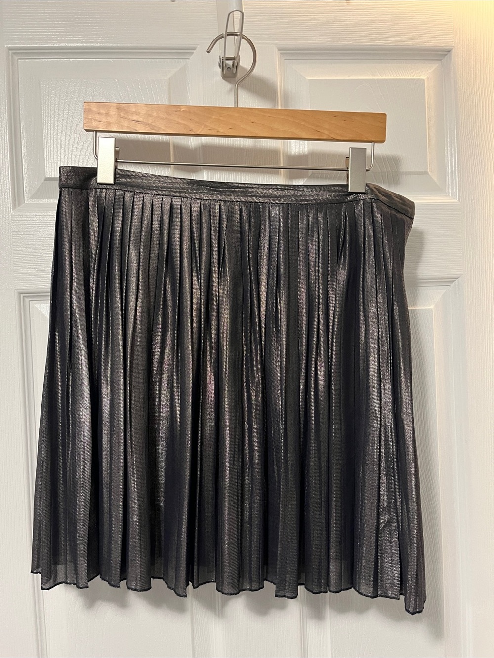 Tory Burch Metallic Black Pleated Skater Skirt